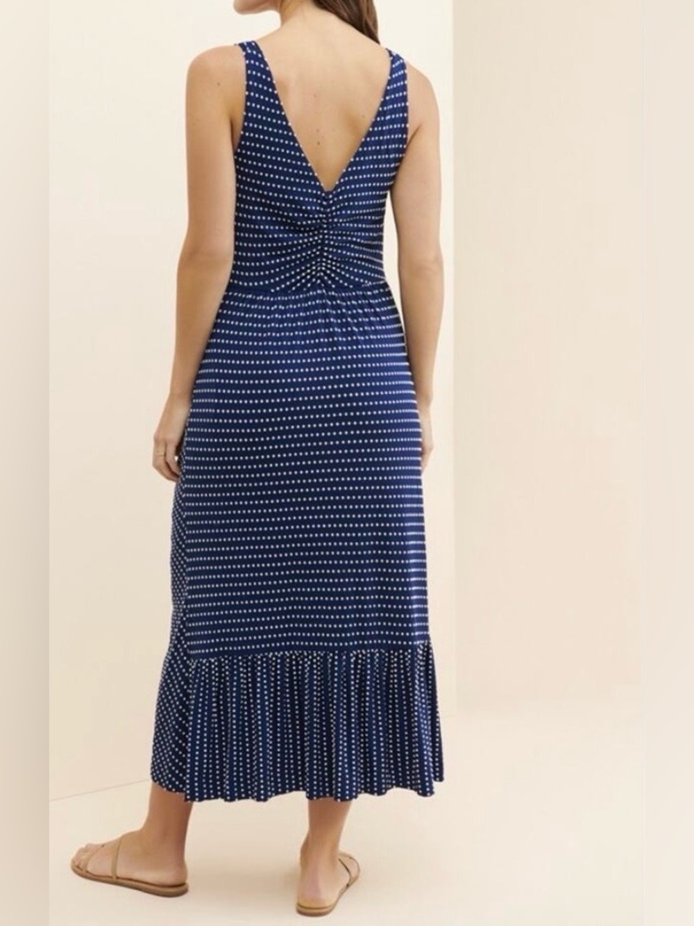 Maeve by Anthropologie Bree Polka Dot Ruched Midi Dress - Picture 2 of 13